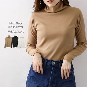 T-shirt Pullover Long Sleeves High-Neck Tops Rib Turtle Neck Cotton Ladies'