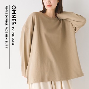 T-shirt Side Slit Long Sleeves T-Shirt Double- faced Ripple