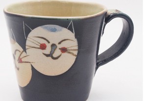 マグカップ Couple Cats Black 　【日本製 萬古焼 電子レンジ・食洗機 使用可能】