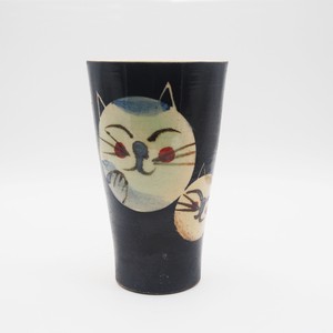 Banko ware Beer Glass Cats Black Made in Japan