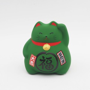 風水貯金箱 まる福招き猫 緑（学問運）　【日本製 萬古焼 縁起物】