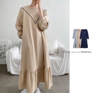 Casual Dress Long Sleeves Long Brushed Lining One-piece Dress Tiered