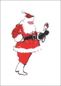 ポストカード アート クリスマス アダムソン「サンタ、ロビンで鷹狩り」 郵便はがき 2023新作