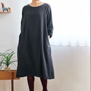 Casual Dress Houndstooth Pattern One-piece Dress Organic Cotton
