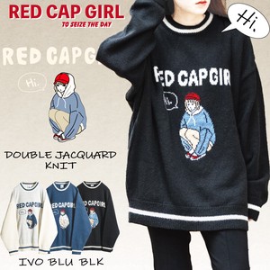 【SPECIAL PRICE】RED CAP GIRL ダブルジャカードニット フロントイラスト クルーネック