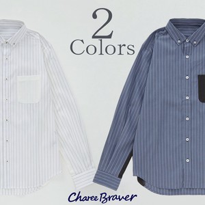 Button Shirt Lightweight Stripe Stretch Switching Made in Japan