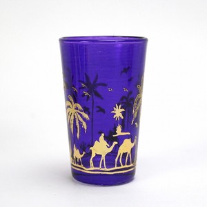 モロッコプリントグラス 1個売り ゴールドヤシ柄 紫