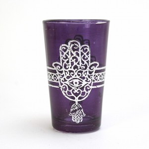 モロッコプリントグラス 1個売り シルバーファティマ真ん中ライン 紫