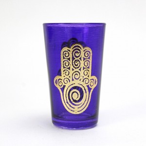 モロッコプリントグラス 1個売り ゴールドファティマぐるぐる 紫