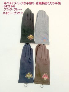秋冬新作）手袋　暖かさのボンバーヒート・手のタイツ・リッチな手触りの良い花籠柄あたたか手袋
