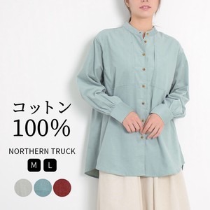 Button Shirt/Blouse Band-Collar Shirt Plain Color Long Sleeves