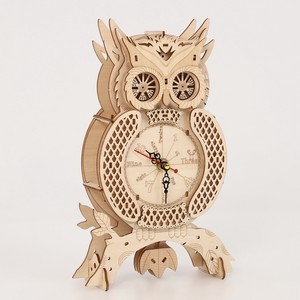 木製パズル　フクロウ型時計