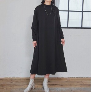 Casual Dress Flare Shaggy High-Neck A-Line Brushed Lining Autumn/Winter