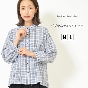 Button Shirt/Blouse Check L Spring Ladies' Peplum Thin