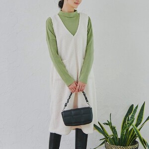 Casual Dress Boa Boucle Pocket V-Neck Jumper Skirt Autumn/Winter