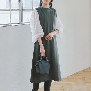 Casual Dress Mixing Texture Feather Sleeve Switching Autumn/Winter