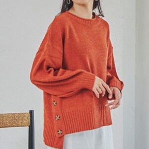 Sweater/Knitwear Design Pullover Crew Neck Slit Buttons Puff Sleeve Autumn/Winter