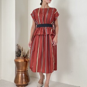 Casual Dress Pudding Waist Stripe One-piece Dress 2-way