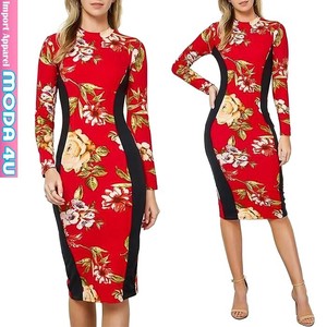 Casual Dress Red Floral Pattern One-piece Dress