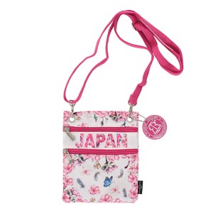 和風 ショルダーバッグ ネックウォレット サクラ 桜 花 蝶 和柄　JAPAN ホワイト 16×20.5cm