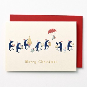 クリスマスカード■ペンギン達のクリスマスパーティー■箔、エンボス加工、二つ折り無地中紙付