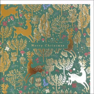 グリーティングカード クリスマス「金の鹿とツリー」メッセージカード 2023新作