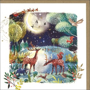グリーティングカード クリスマス「月夜に集まる動物たち」メッセージカード 2023新作