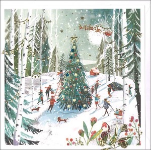 グリーティングカード クリスマス「森のツリー」デコパージュ メッセージカード 2023新作