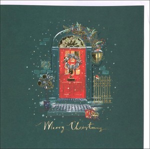 グリーティングカード クリスマス「赤い扉の家」デコパージュ メッセージカード 2023新作