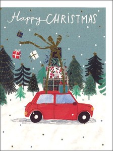 グリーティングカード クリスマス「プレゼントを運ぶ赤い車」 メッセージカード 2023新作