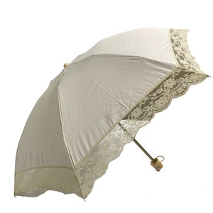 綿×ポリエステル レース切継バンブー手元 3段丸ミニ　折りたたみ傘 晴雨兼用 UVカット