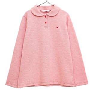 日本製　細かく点々柄丸襟ポロシャツネコ1ポイント付き長袖プルオーバー　138401