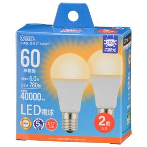 LED電球小形E17 60形相当 電球色 2個入