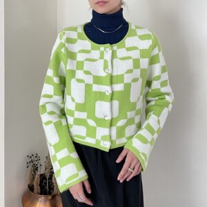 Sweater/Knitwear Geometric Pattern Knit Cardigan