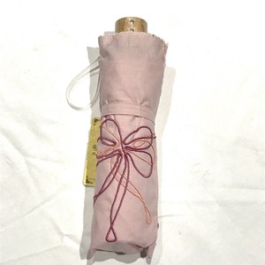 綿×ポリエステル コード刺繍リボン 3段丸ミニ 折りたたみ傘 晴雨兼用 UVカット