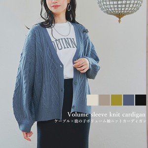 Sweater/Knitwear V-Neck Puff Sleeve Knit Cardigan Autumn/Winter