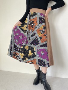 Skirt Color Palette Patchwork Pudding Floral Pattern Flare Skirt