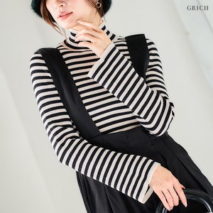 Sweater/Knitwear Knitted Long Sleeves Tops Mock Neck Rib Border Ladies' Autumn/Winter