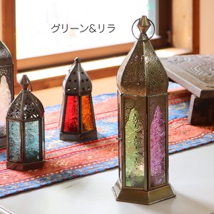モロッコランタン キャンドルホルダー 高さ29cm リラ 6面のレリーフガラス　Morocco Lantern Candle holder