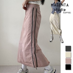 【韓国ファッション】ラインナイロンカーゴスカート　スリット　ロングスカート