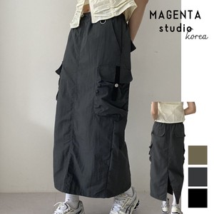 【韓国ファッション】シャーリングカーゴスカート　カーゴ　シャーリング　ロングスカート