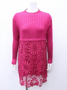 Sweater/Knitwear Floral Pattern Knit Dress Switching
