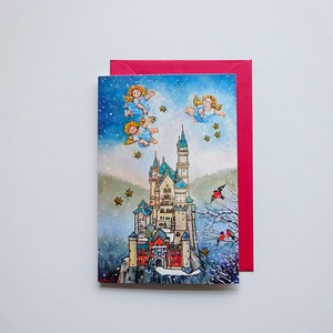 クリスマス グリーティングカード 輸入カード ドイツ製 クリスマスの街並み ノイシュヴァンシュタイン城