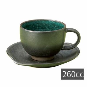 コーヒーカップ&ソーサー 鉄釉丸型ラテマグ(グリン) 260ml  日本製 美濃焼