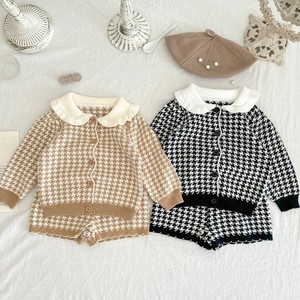 Baby Dress/Romper Ruffle Set Houndstooth Pattern Cardigan Sweater Autumn/Winter