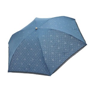 綿×ポリエステル 透かしドット&リボン 3段丸ミニ 折りたたみ傘 晴雨兼用 UVカット