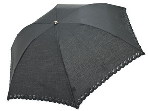 綿×ポリエステル 裾あなあき刺繍 3段丸ミニ 折りたたみ傘 晴雨兼用 UVカット