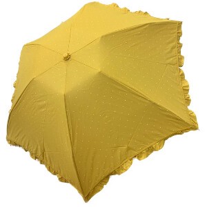 綿×ポリエステル ピンドットフリル 3段丸ミニ 折りたたみ傘 晴雨兼用 UVカット