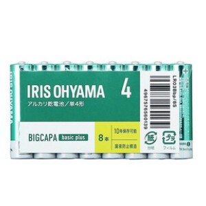 【アイリスオーヤマ　電池　乾電池】BIGCAPA basic plus アルカリ乾電池  単4形8本パック