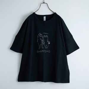 2024年春夏新作！入荷！【おかいものねこ刺繍Tシャツ】emago ネコ 刺繍 物語 北欧 半袖